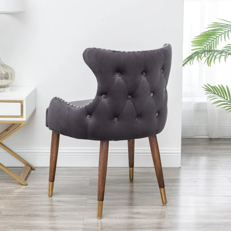Fauteuil d'appoint en velours gris avec pieds en bois d'hévéa