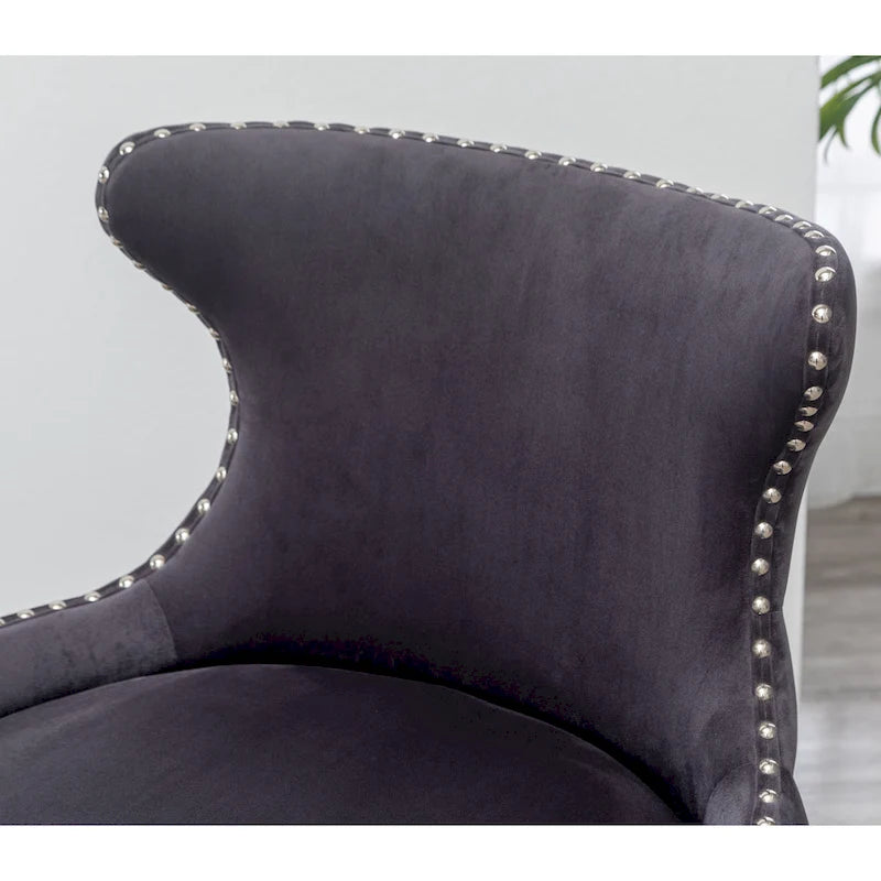 Fauteuil d'appoint en velours gris avec pieds en bois d'hévéa