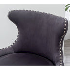 Fauteuil d'appoint en velours gris avec pieds en bois d'hévéa