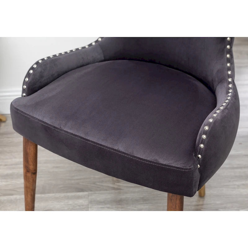 Fauteuil d'appoint en velours gris avec pieds en bois d'hévéa