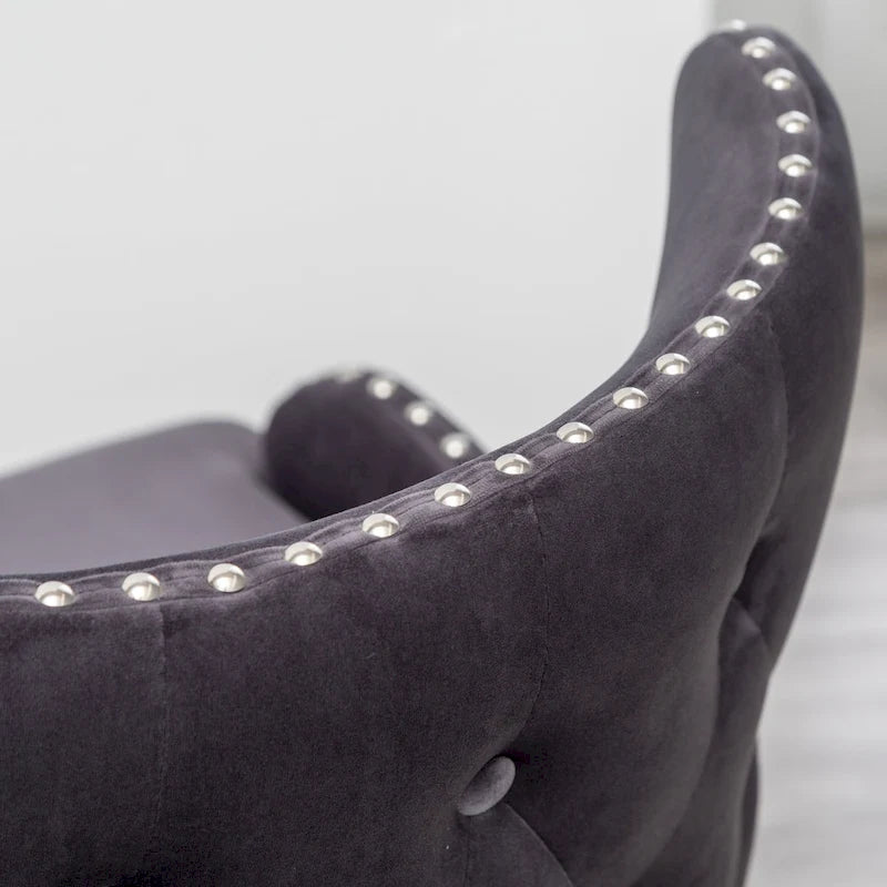 Fauteuil d'appoint en velours gris avec pieds en bois d'hévéa