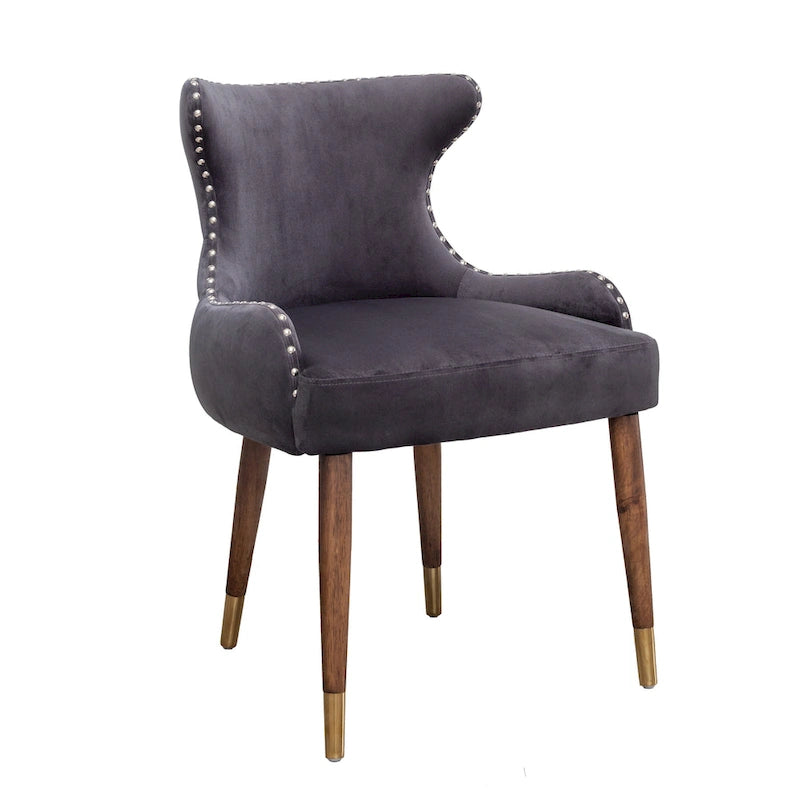 Fauteuil d'appoint en velours gris avec pieds en bois d'hévéa