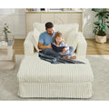 Chaise longue surdimensionnée en velours côtelé beige avec pouf