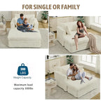 Chaise longue surdimensionnée en velours côtelé beige avec pouf