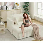 Chaise longue surdimensionnée en velours côtelé beige avec pouf