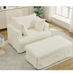 Chaise longue surdimensionnée en velours côtelé beige avec pouf