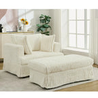 Chaise longue surdimensionnée en velours côtelé beige avec pouf