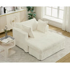 Chaise longue surdimensionnée en velours côtelé beige avec pouf