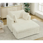 Chaise longue surdimensionnée en velours côtelé beige avec pouf