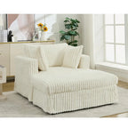Chaise longue surdimensionnée en velours côtelé beige avec pouf