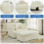 Chaise longue surdimensionnée en velours côtelé beige avec pouf