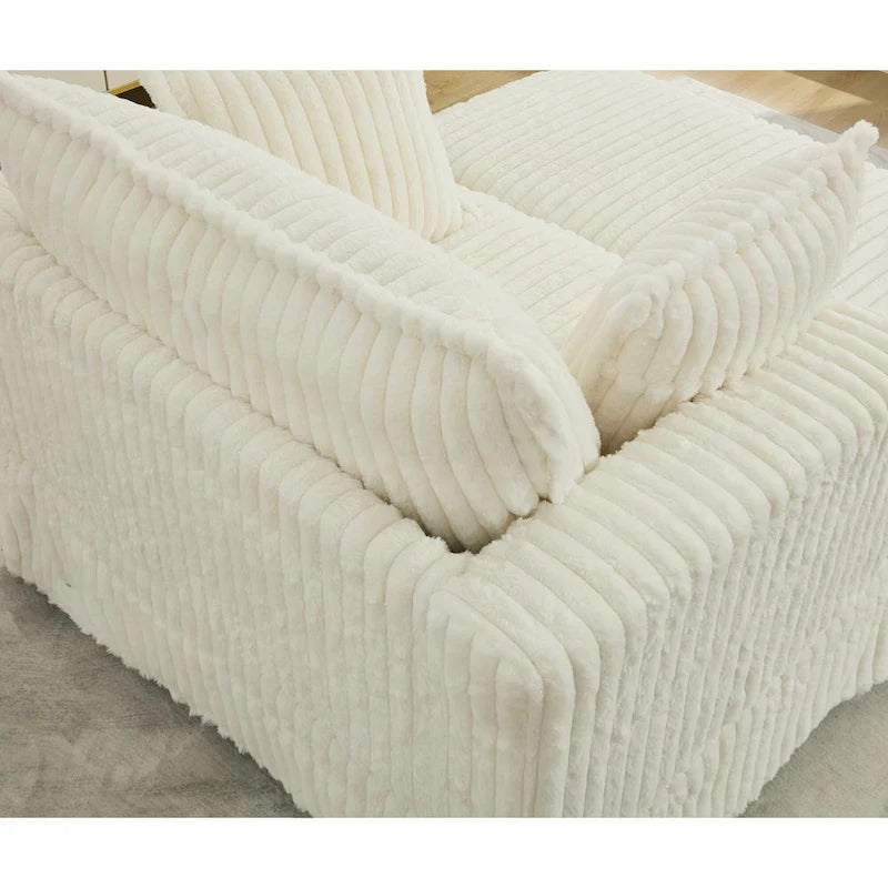 Chaise longue surdimensionnée en velours côtelé beige avec pouf