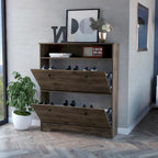Meuble à chaussures 2 niveaux avec portes – Brun foncé
