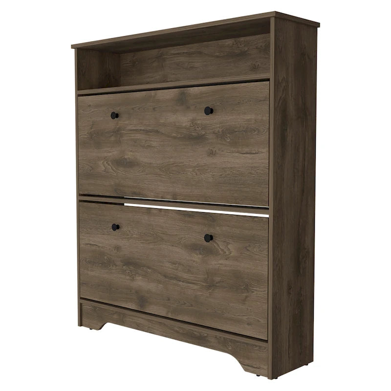Meuble à chaussures 2 niveaux avec portes – Brun foncé
