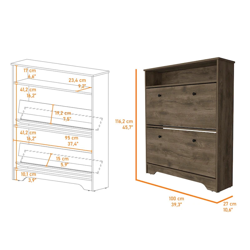 Meuble à chaussures 2 niveaux avec portes – Brun foncé