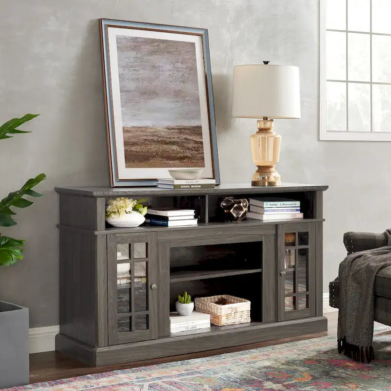 Meuble TV de 147,9 cm avec rangements ouverts et fermés pour téléviseurs jusqu'à 65 po