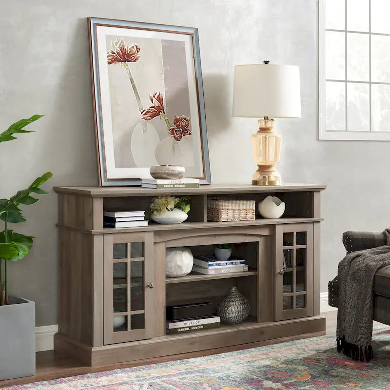 Meuble TV de 147,9 cm avec rangements ouverts et fermés pour téléviseurs jusqu'à 65 po