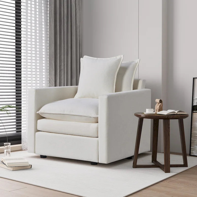 Fauteuil d'appoint rembourré avec structure en bois massif