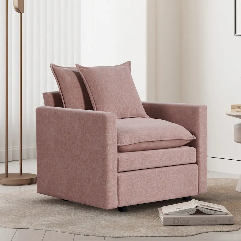 Fauteuil d'appoint rembourré avec structure en bois massif