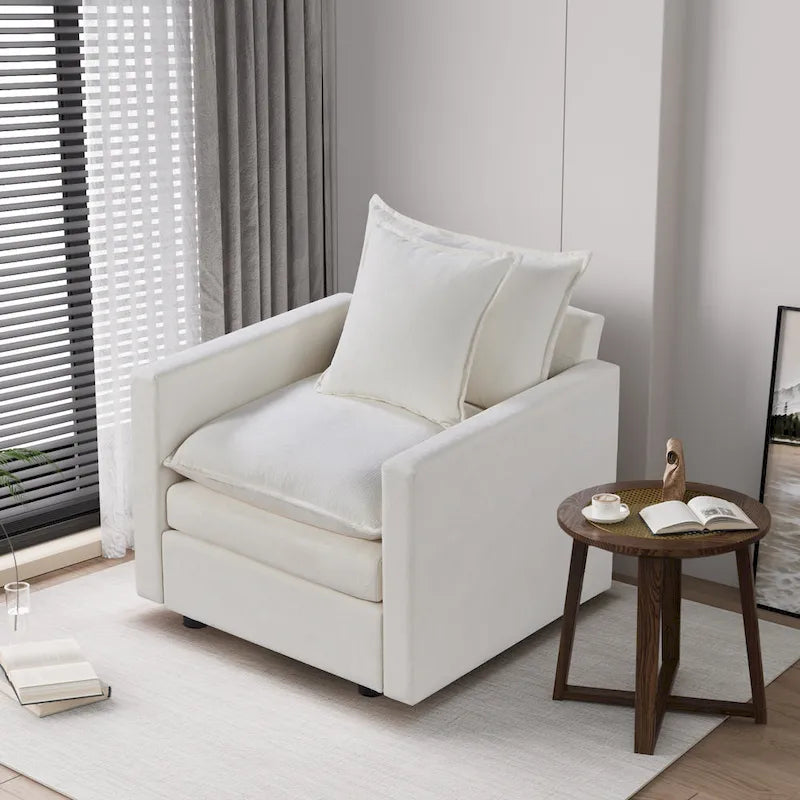 Fauteuil d'appoint rembourré avec structure en bois massif