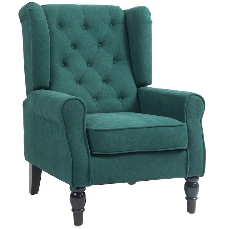 Fauteuil d'appoint dossier haut capitonné vert foncé