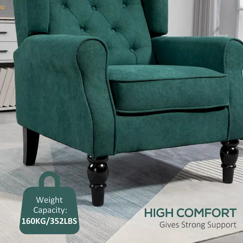 Fauteuil d'appoint dossier haut capitonné vert foncé