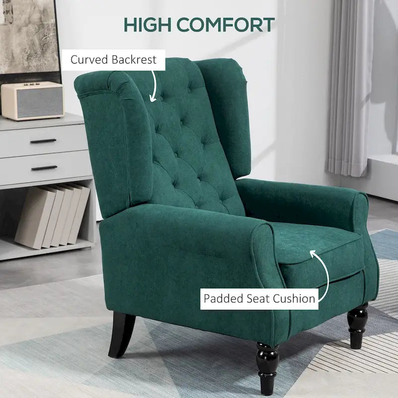 Fauteuil d'appoint dossier haut capitonné vert foncé