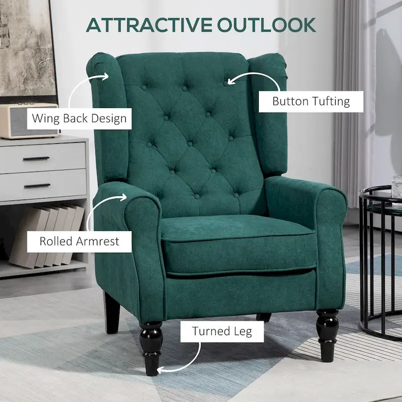 Fauteuil d'appoint dossier haut capitonné vert foncé