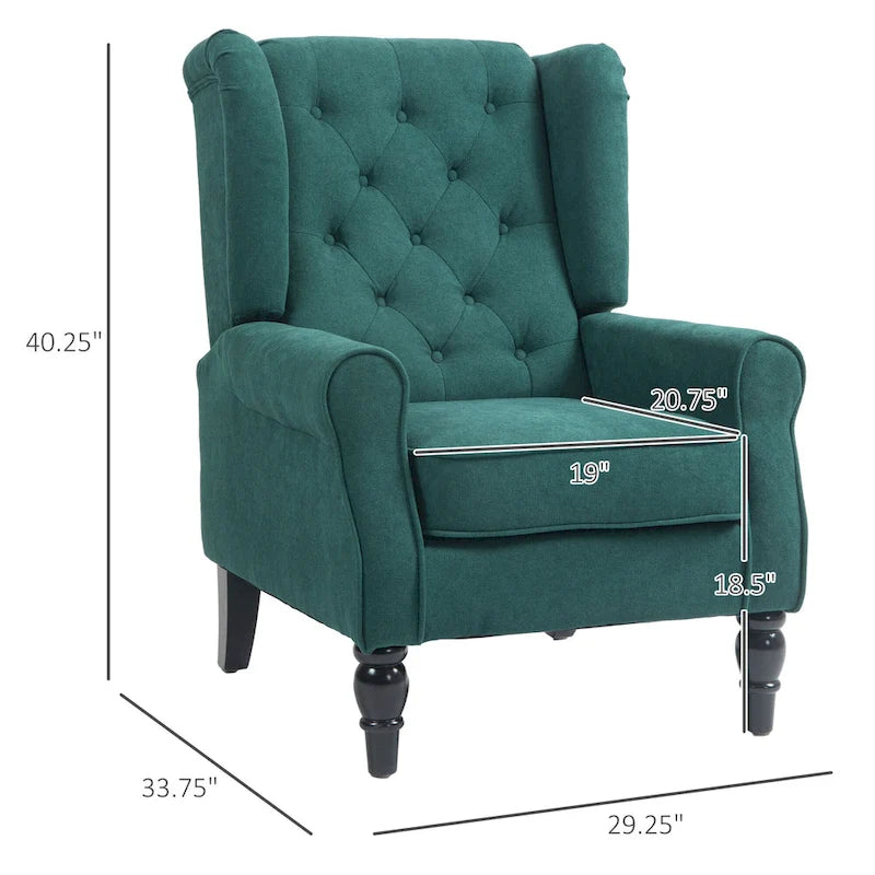 Fauteuil d'appoint dossier haut capitonné vert foncé