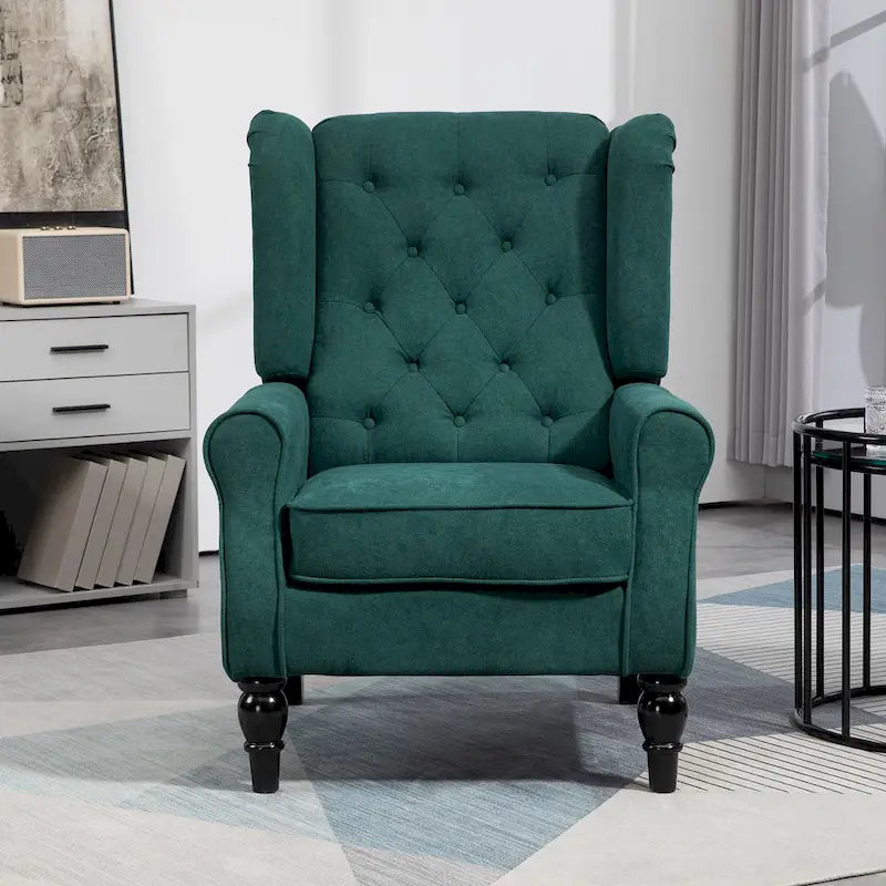 Fauteuil d'appoint dossier haut capitonné vert foncé