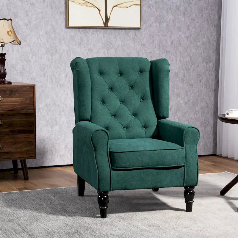 Fauteuil d'appoint dossier haut capitonné vert foncé