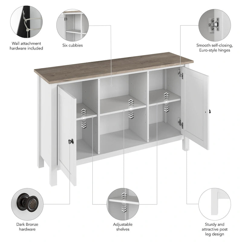 Meuble de rangement avec casiers ouverts et portes