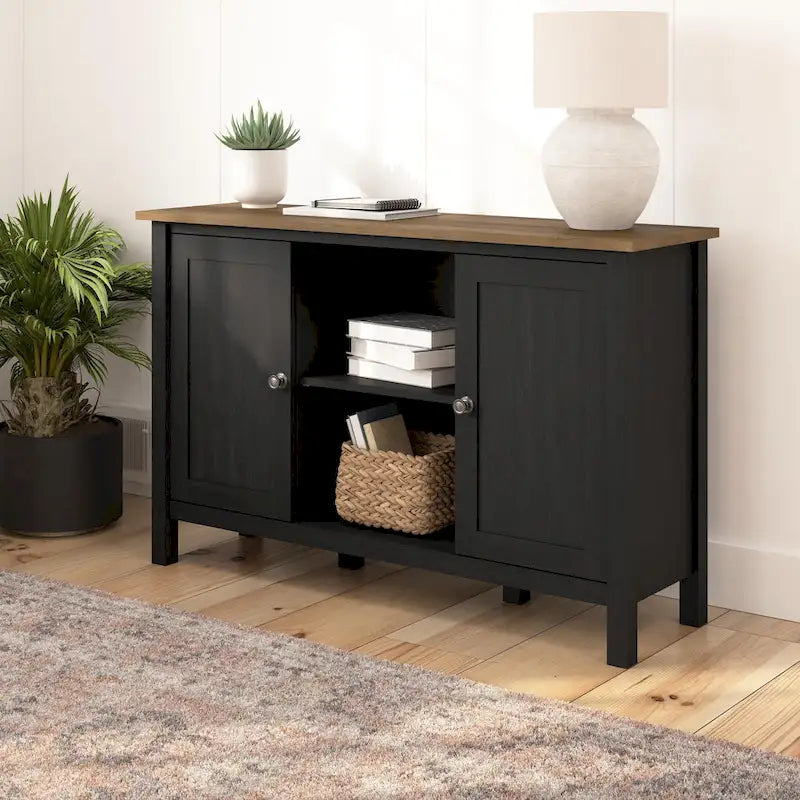 Meuble de rangement avec casiers ouverts et portes
