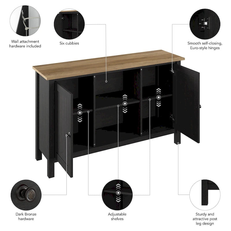 Meuble de rangement avec casiers ouverts et portes