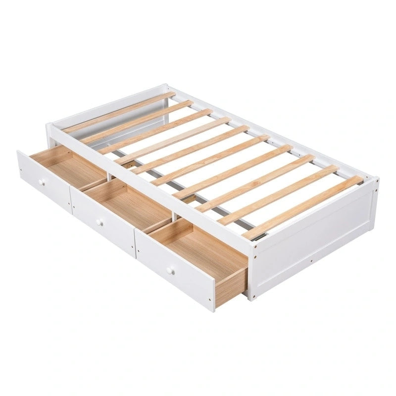 Cadre de lit plateforme simple avec 3 tiroirs de rangement