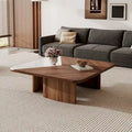 Table basse carrée avec placage en bois et plateau en pierre frittée