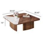 Table basse carrée avec placage en bois et plateau en pierre frittée