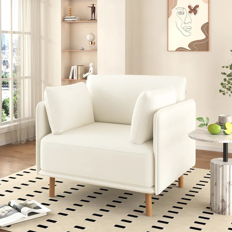 Fauteuil d'appoint en tissu avec pieds en bois