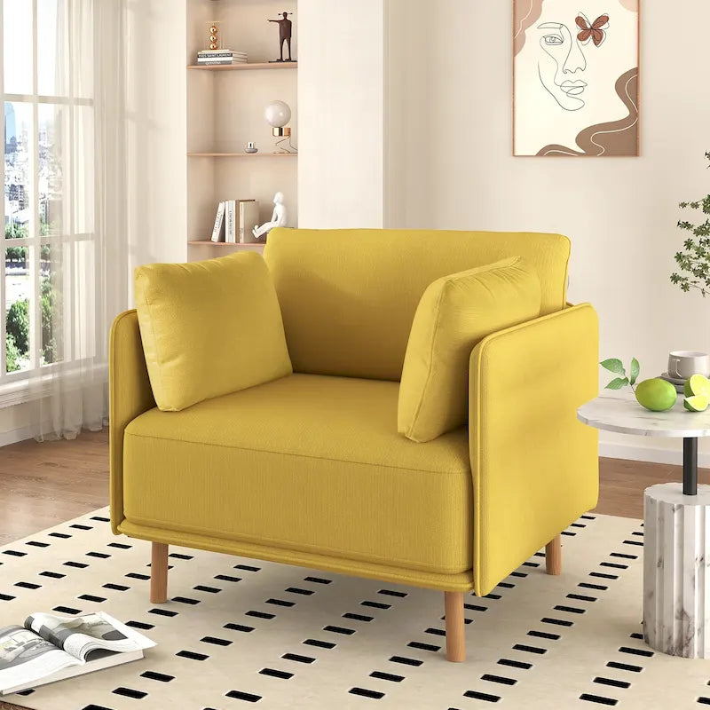 Fauteuil d'appoint en tissu avec pieds en bois