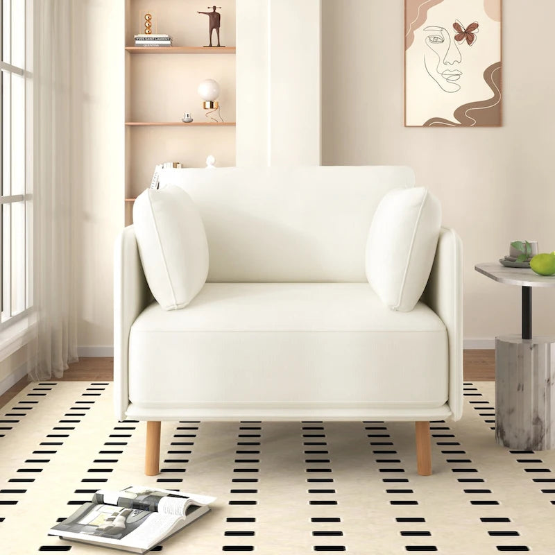 Fauteuil d'appoint en tissu avec pieds en bois