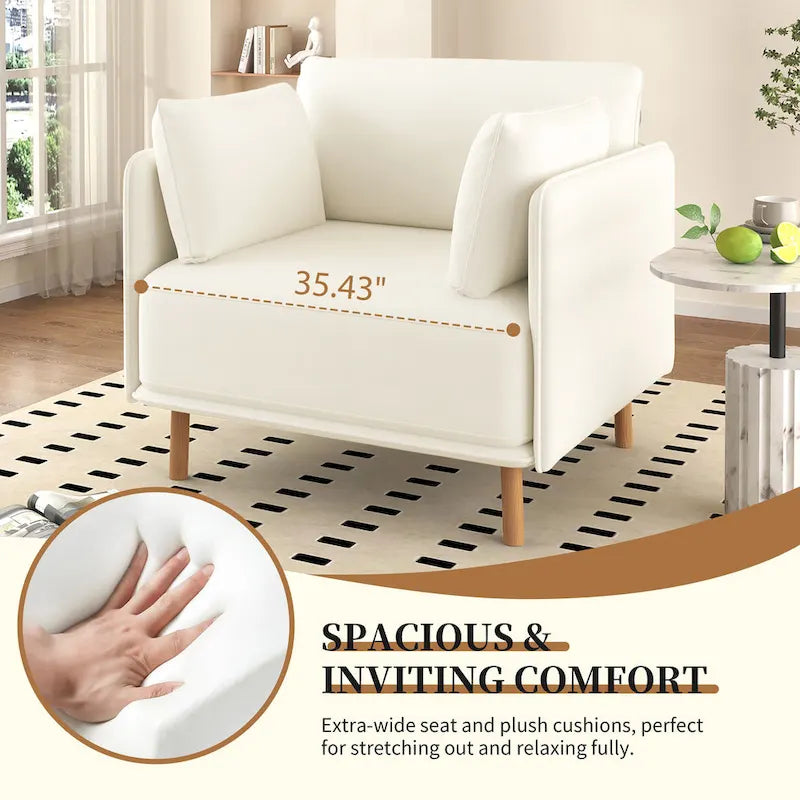 Fauteuil d'appoint en tissu avec pieds en bois