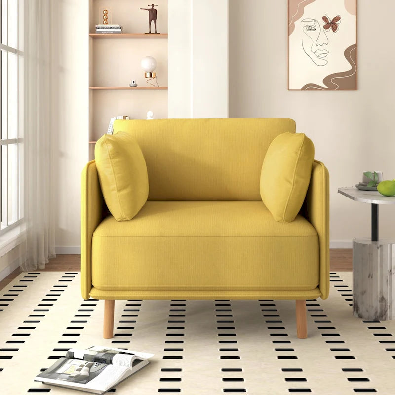 Fauteuil d'appoint en tissu avec pieds en bois