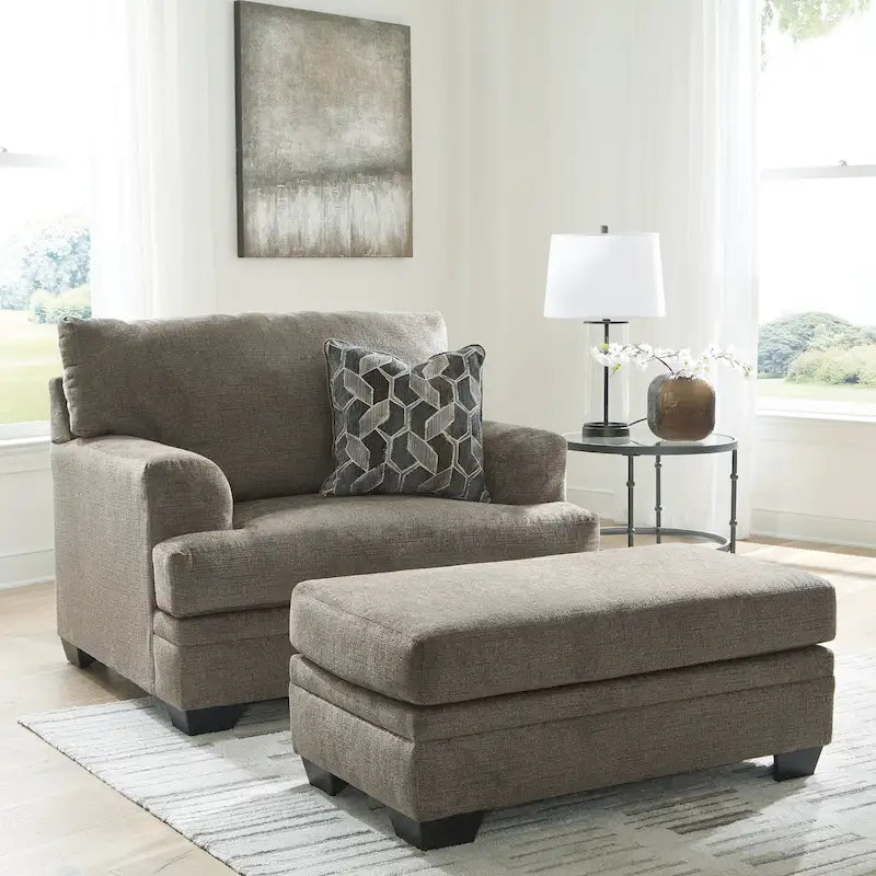 Ensemble de 2 pièces : fauteuil rembourré et pouf
