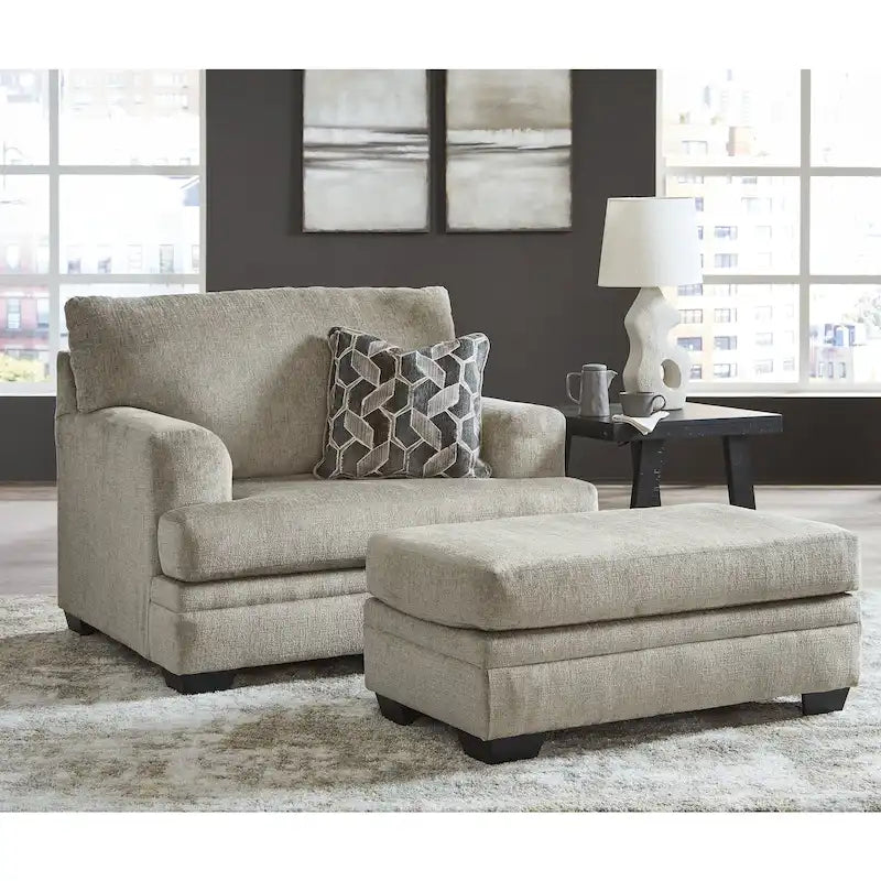 Ensemble de 2 pièces : fauteuil rembourré et pouf