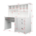 Bureau informatique avec huche, étagères ouvertes, tiroirs et armoire dissimulée