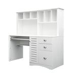 Bureau informatique avec huche, étagères ouvertes, tiroirs et armoire dissimulée