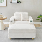 Fauteuil simple avec accoudoirs de rangement et pouf, 145 cm