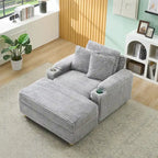 Fauteuil simple avec accoudoirs de rangement et pouf, 145 cm