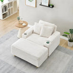 Fauteuil simple avec accoudoirs de rangement et pouf, 145 cm