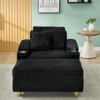 Fauteuil simple avec accoudoirs de rangement et pouf, 145 cm